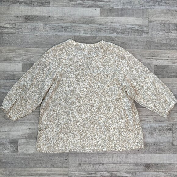 J Jill Pure Jill beige paisley floral 3/4 sleeve top button detail size large Q8 - Picture 5 of 6